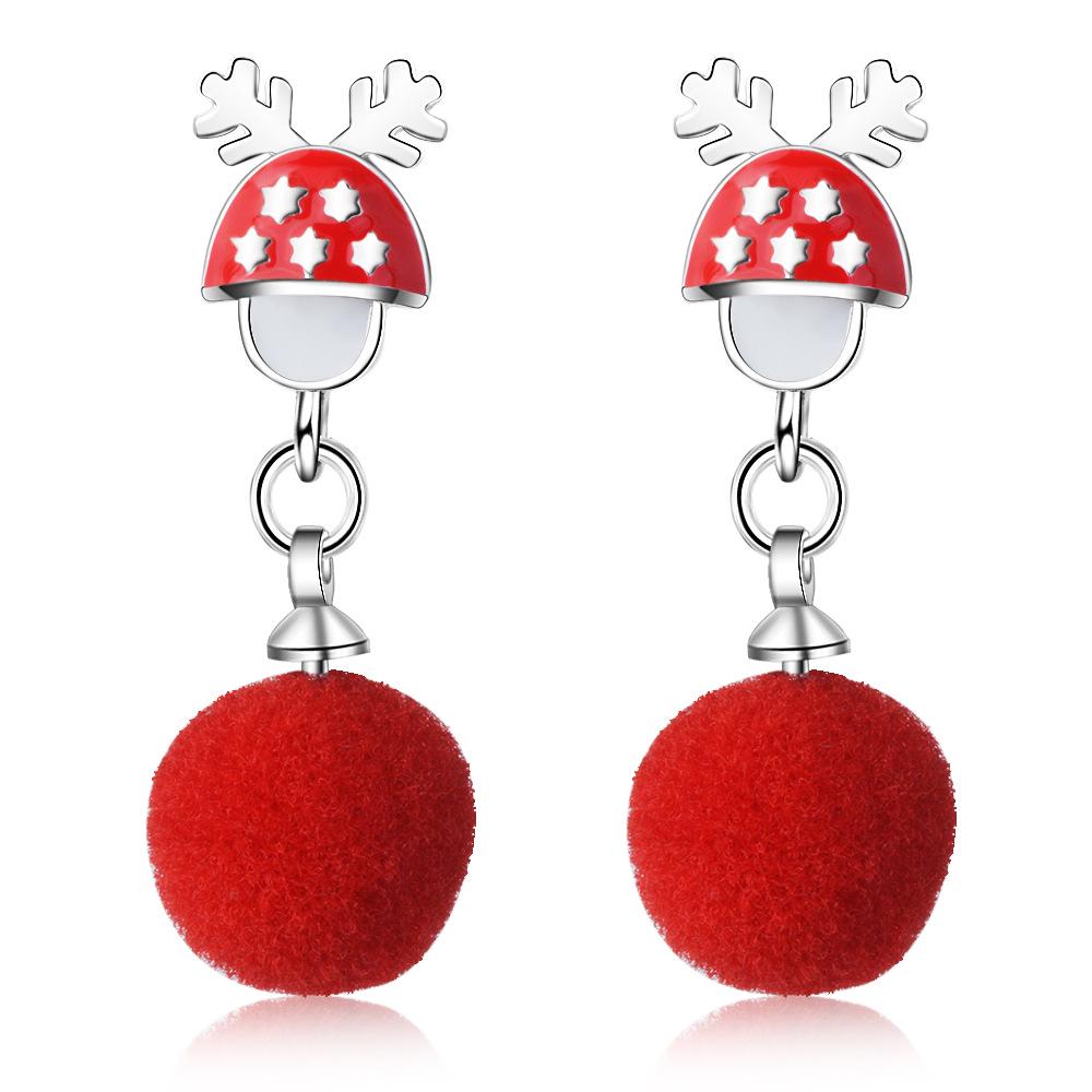 Furry Autumn & Winter Snowflake Bell Stud Earrings for Women - Christmas Jewelry Collection