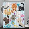 Kitten Cartoon Pattern Digital Print Shower Curtain - Machine Washable, Reversible Polyester, All-Season Bathroom/Home Decor