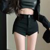 Women's High Waist Black Denim Shorts - Summer Slimming Petite Fit