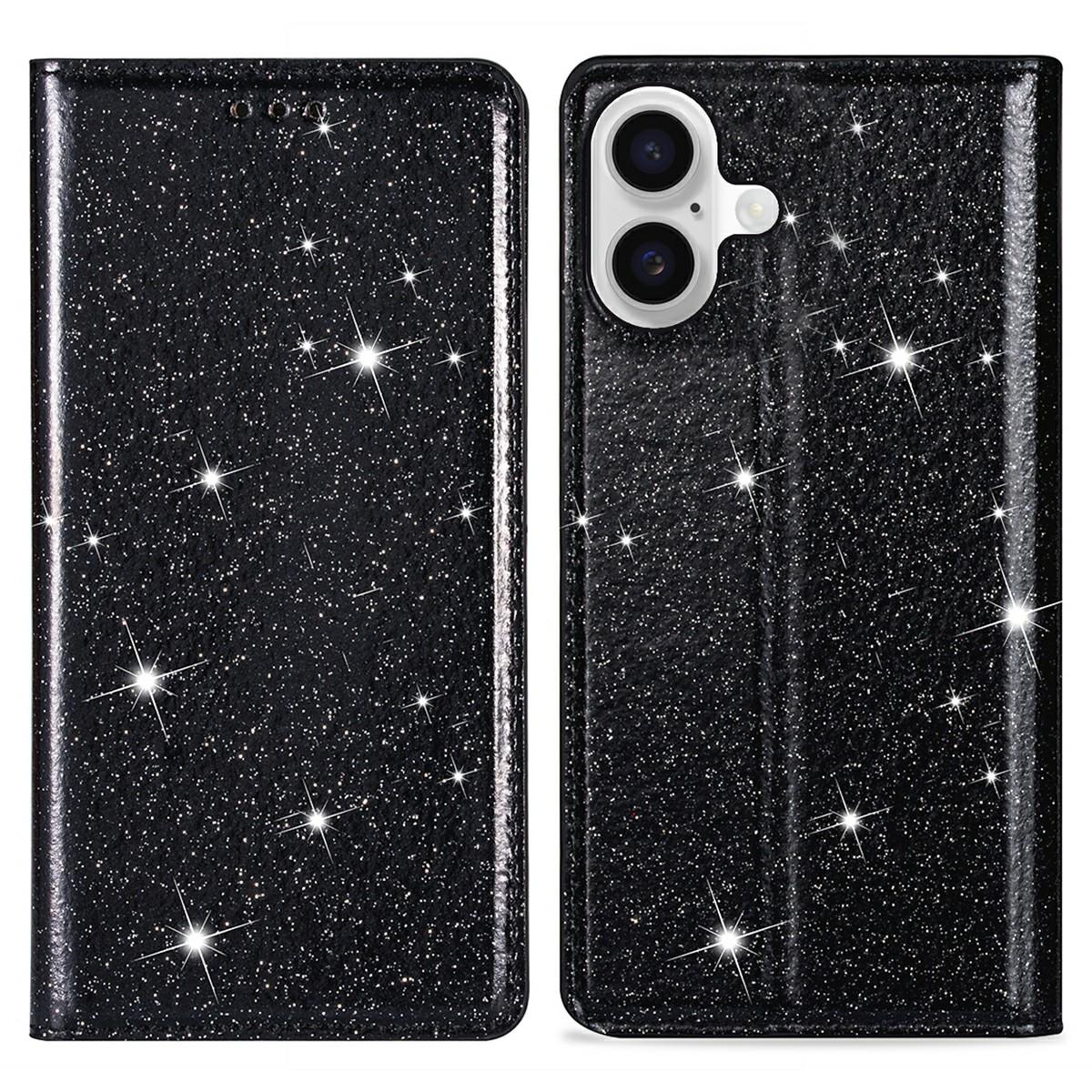 

Для iPhone 17 Чехол Блестящая ПУ кожа+ТПУ Слот для карт Чехол для телефона Black