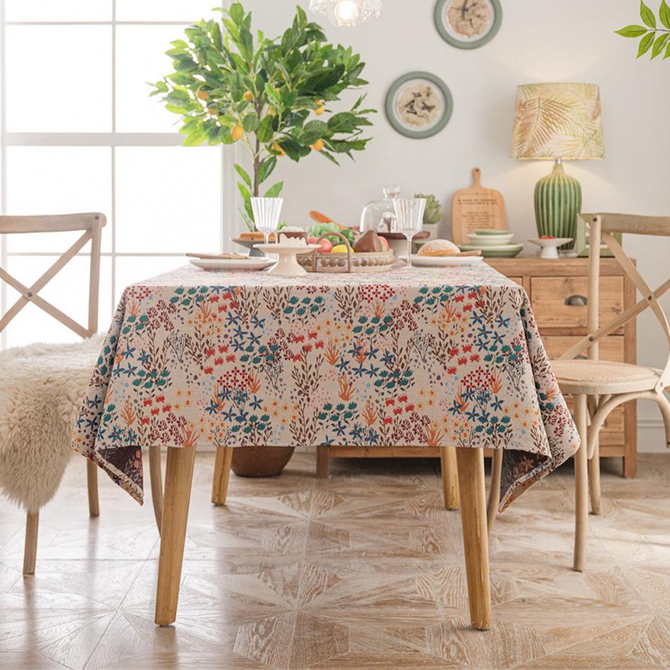 Cotton Linen Green Geometry Tablecloth, Elegant Retro Rectangle Dust-Proof Cover For Tea Table Wedding Party Dining Room Decor