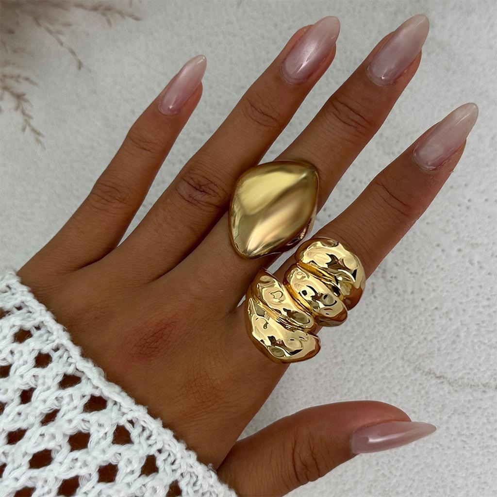 Anello Metallico Lucido Lava Liquida Vento Femminile, Set di Anelli con Superficie a Uovo Aperta Goccia d'Acqua Texturizzata
