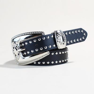 Ladies Vintage Rivet Black Belt Female Personality Hip Hop Pin Buckle Belt Unisex