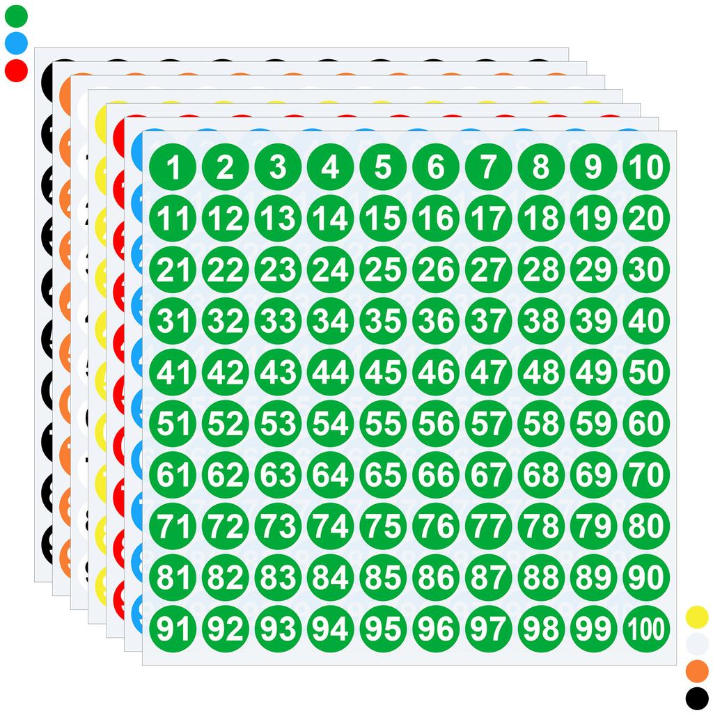 20 Sheets Number 1-100 Dot Label Stickers 1cm Width Round Waterproof Self-adhesive Digital Stickers Wide Use for Items Marking
