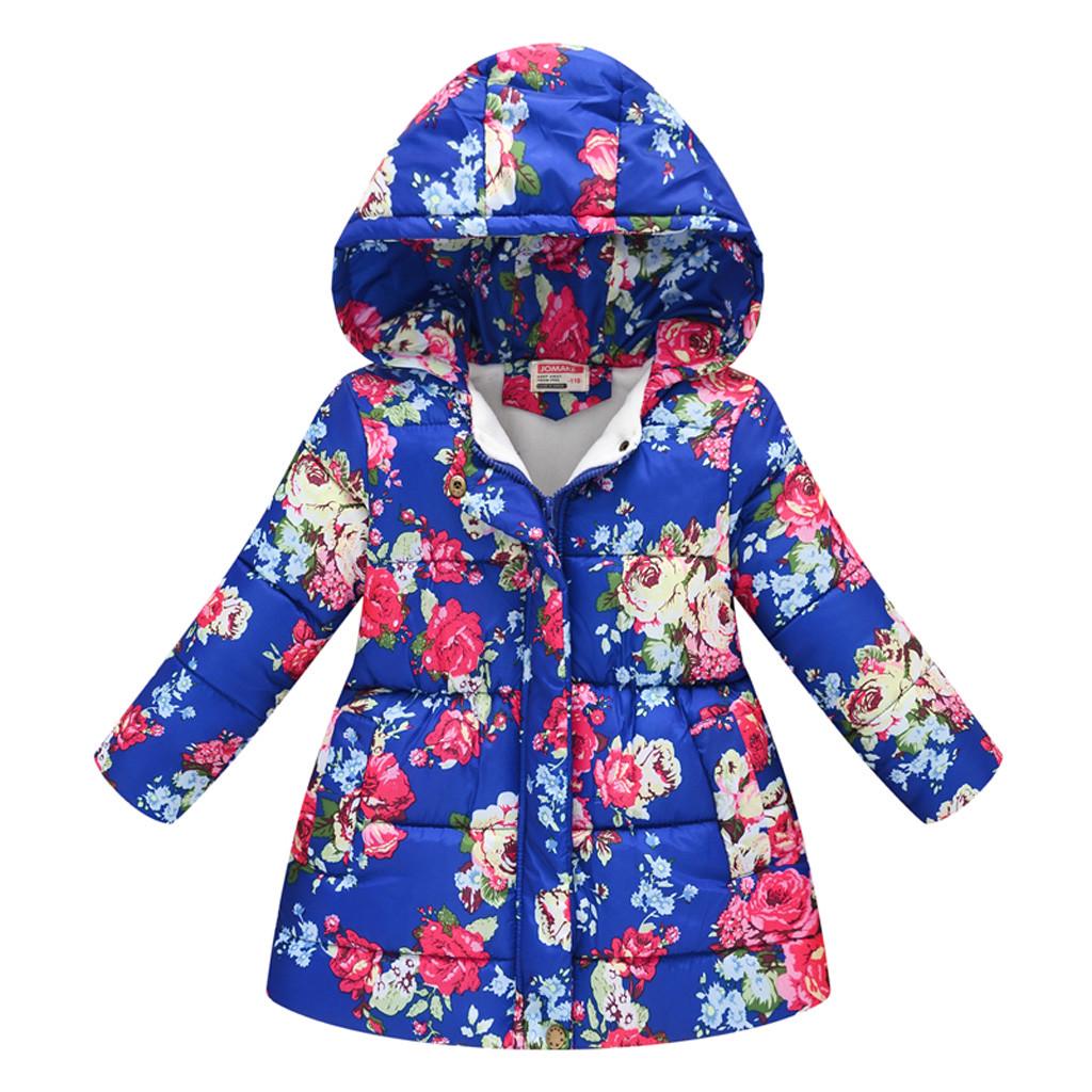 Toddler Kids Baby Girls Boys Floral Hooded Winter Warm Hooded Windproof Coat
