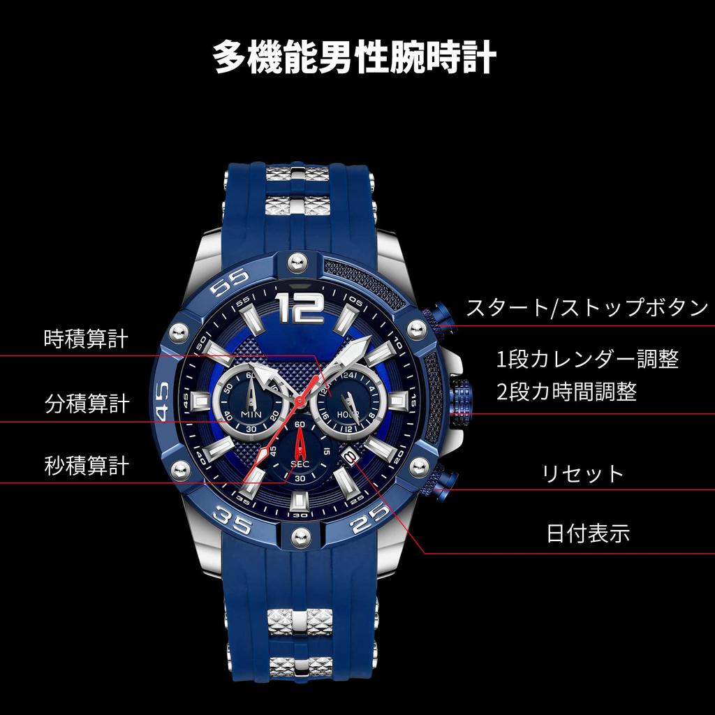 RORIOS Stylish Chronograph Watch with Calendar and Date Luminous Analog Quartz Popular for Business and Perfect for Birthdays and Blue A Men's