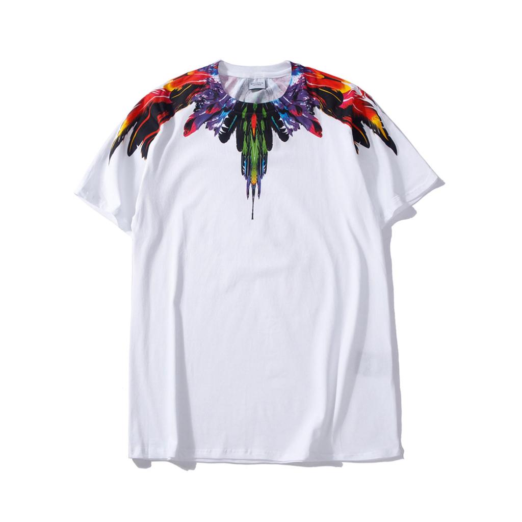 Marcelo Classic Phantom Wings Short Sleeve T-Shirt with Colorful Feathers and Lightning Design