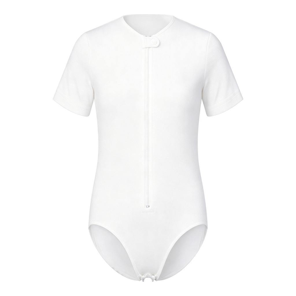 Body Adaptativo para Meninos com Necessidades Especiais Gola Redonda Manga Curta Zíper Frontal Botão de Pressão na Entreperna Collant
