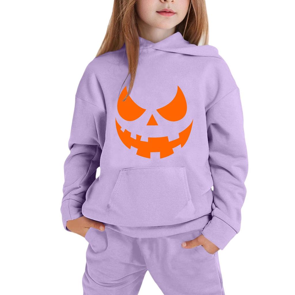 Kids' Hooded Sweatshirt with Halloween Print Pullover Top