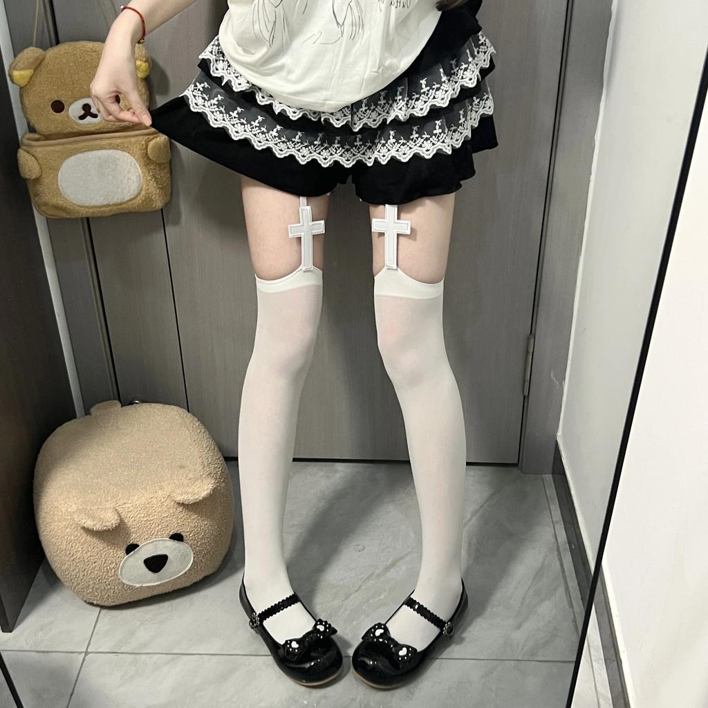 Stockings Women Gothic Suspender Lolita Thigh High Socks with Garters Punk Style Velvet Y2k Knee High Socks Thigh High Stockings