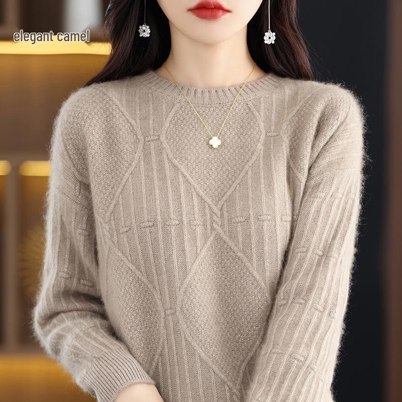 2024 Autumn Winter Women’s Short Mink Velvet Round Neck Pullover - Thick Solid Color Knit Wool Sweater