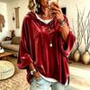 Women's Casual Velvet Hooded Top with Three-Quarter Sleeves Color