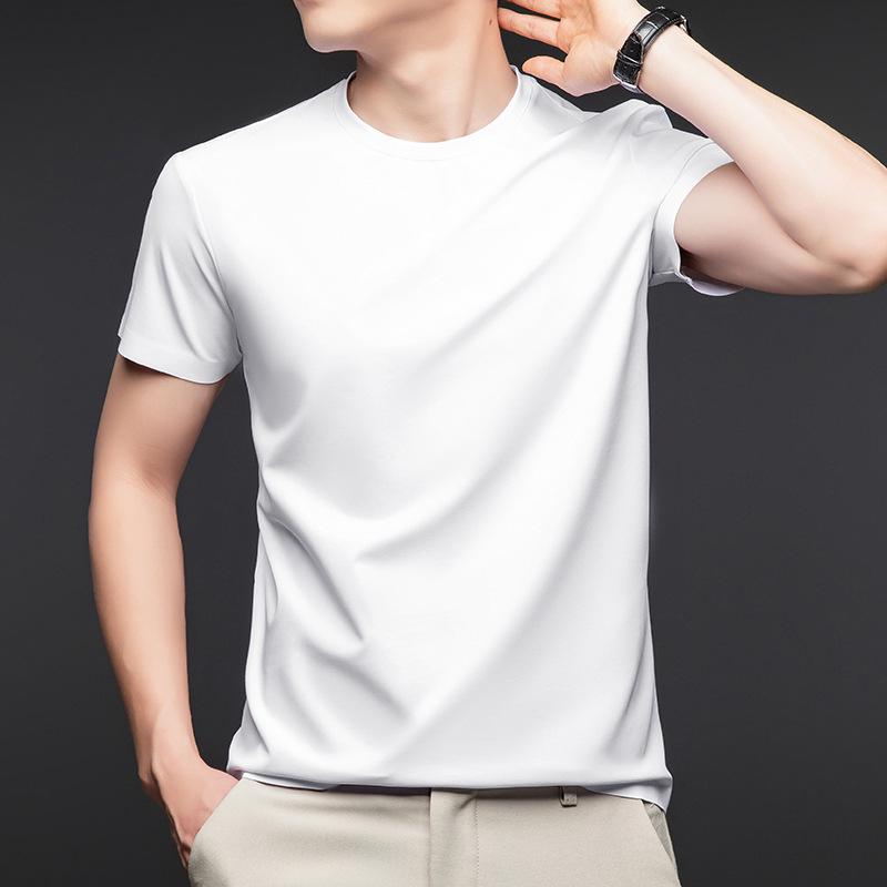Men's Seamless Mulberry Silk T-Shirt - Summer New Arrivals, Round Neck, No-Iron, Short Sleeve, Plain Color, Casual Fit.