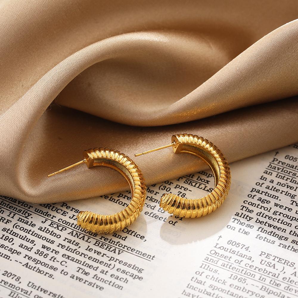Fashion French Style Textured Round Circle Hoop Earrings for Women Brass Gold Plated Ear Buckle Hypoallergenic Piercing Zircon