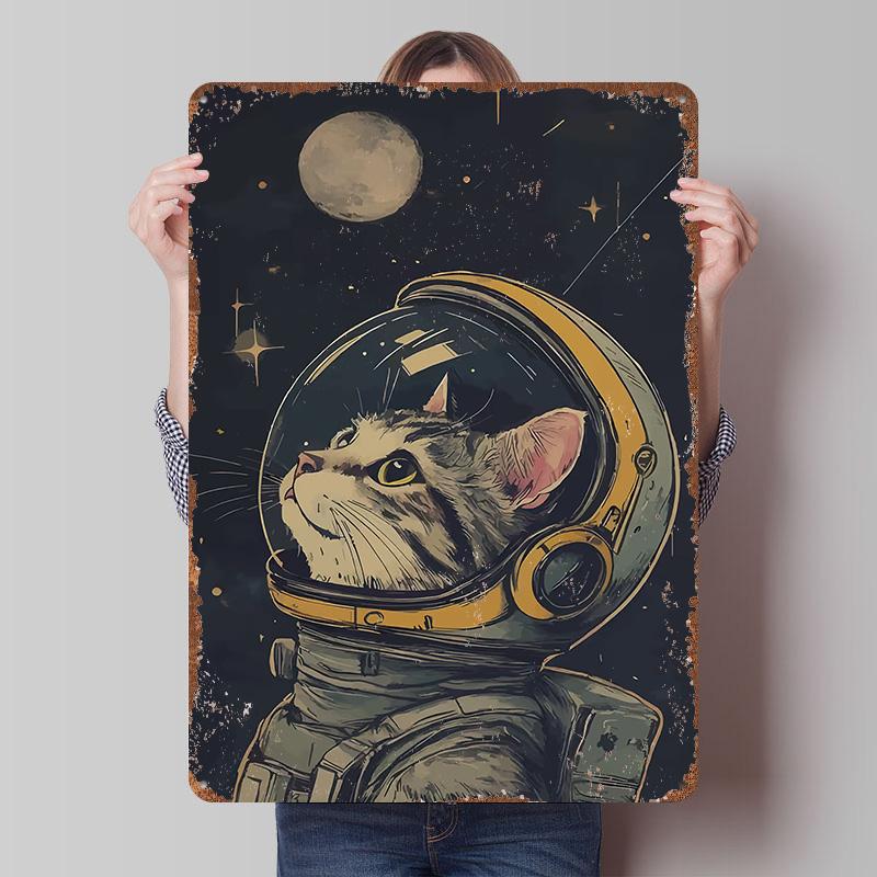 Astronaut Cat In Space Poster Customized Wall Art Vintage Metal Signs Retro Tin Plaque for Man Cave Decoration Bedroom Wand Deko