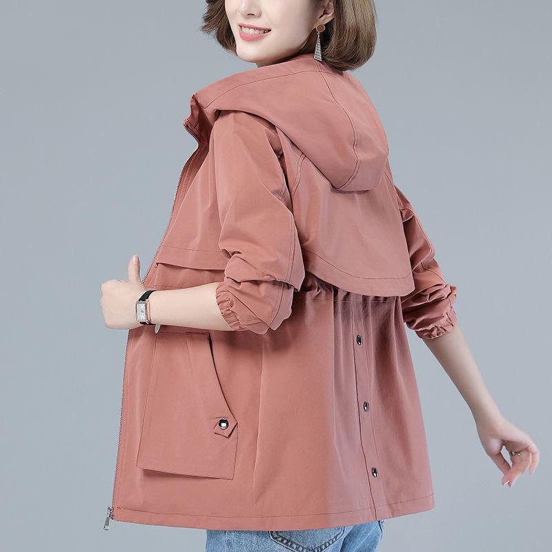 Giacca Elegante con Cappuccio Moda Primavera Donna Autunno Femminile Nuovo Cuciture Largo Corto Top con Cerniera Cappotto Coreano Signora