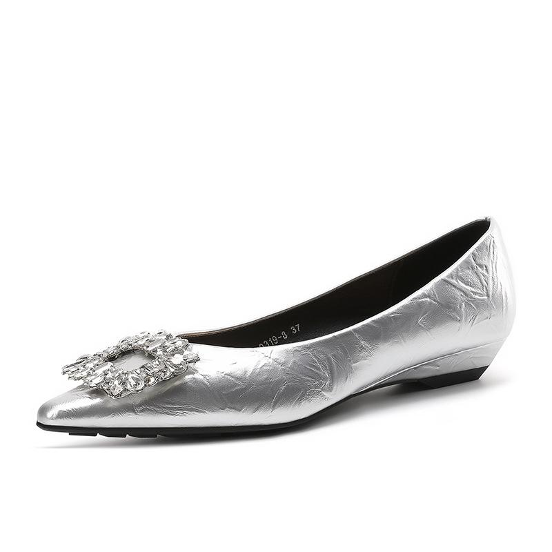 Woman Pointed Toe Ballerina Flats Leather Shoes Women Flats Non-slip Single Dress Shoes 2026 Autumn Fashion Banquet Casual Shoes
