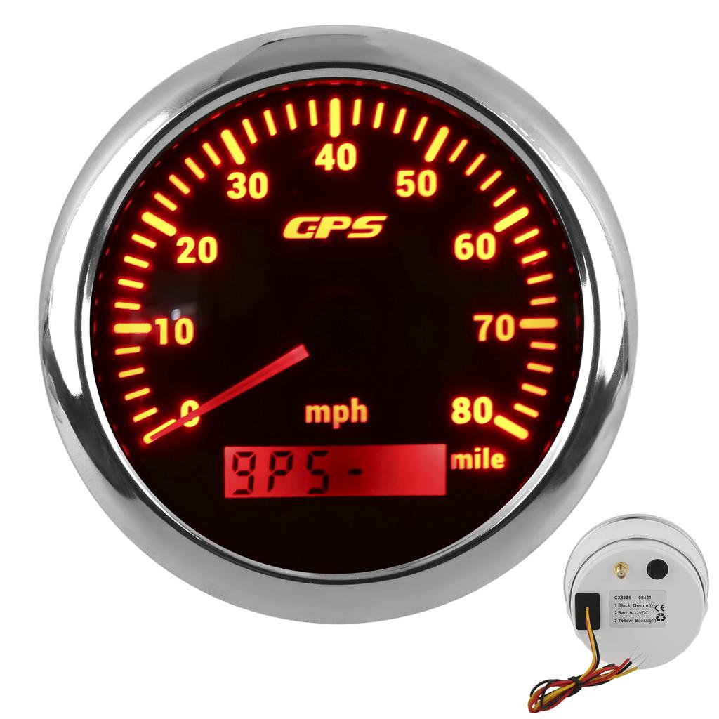 GPS Speedometer 85mm3.35in Odograph 80MPHH Stainless Steel Universal for Cars Engines BoatsBlack