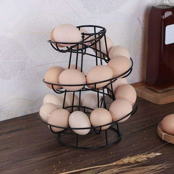 Support de distributeur d'œufs en spirale en métal pour œufs de poule, support de rangement autonome en fil de fer, noir