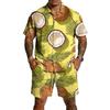Men's Casual Printed Lightweight Breathable Shirt and Drawstring Shorts Set