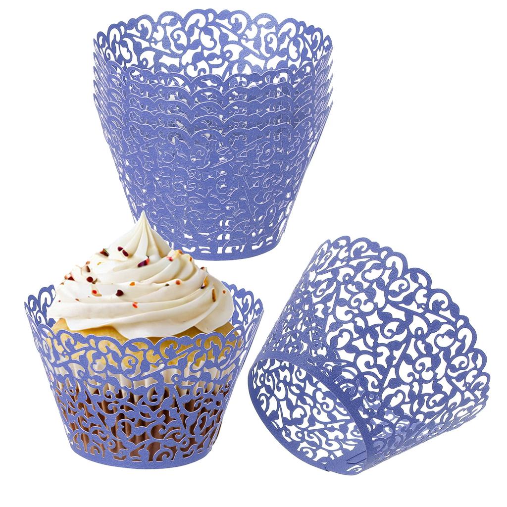 50pcs Baking Cups Standard Vine Decoration Laser cut Cupcake Wrappers Cake Toppers for Anniversary Birthday Weddings Parties