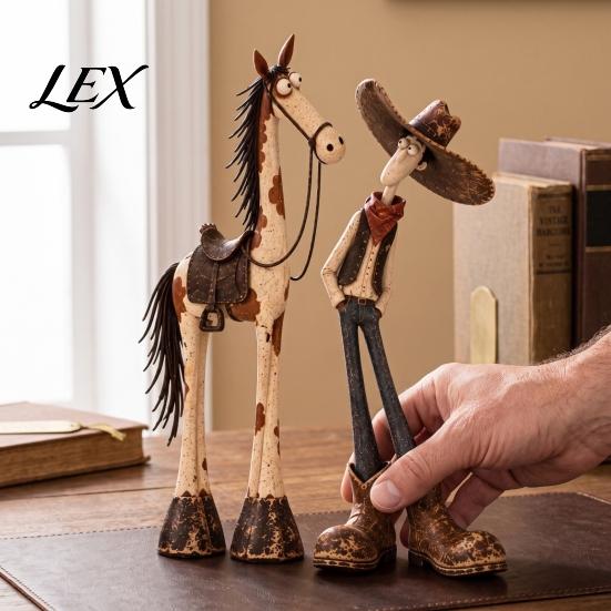 Resin Animal Model 1/2Pcs West Cowboy Horse Figurine, Cartoon Statue, Shaped Figurine Desktop Decoration for Home Office Decorative