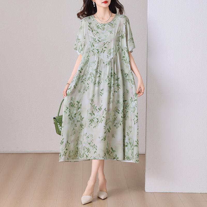 Elegant Women's Summer Dress Plus Size Casual Short Sleeve Vintage Loose Long Dress Summer Clothes