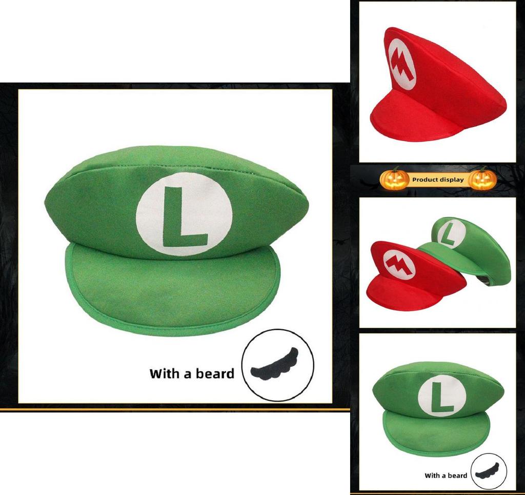 Super Mario Bros Red Green Cosplay Hat Unisex Costume Prop Gift