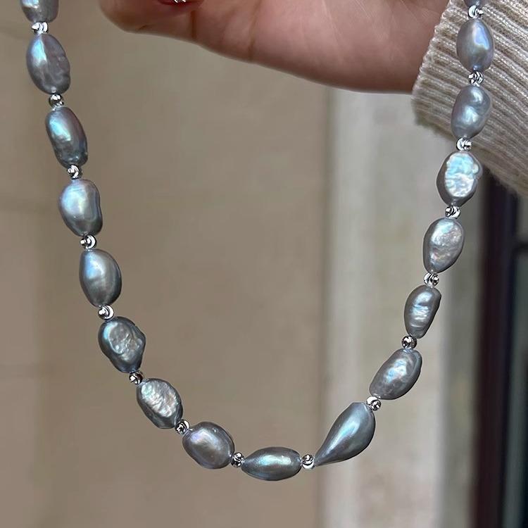 New Style Natural Baroque Freshwater Gray Pearl Female  Sets For Women Necklace Bracelet Wedding Gifts Never Fade