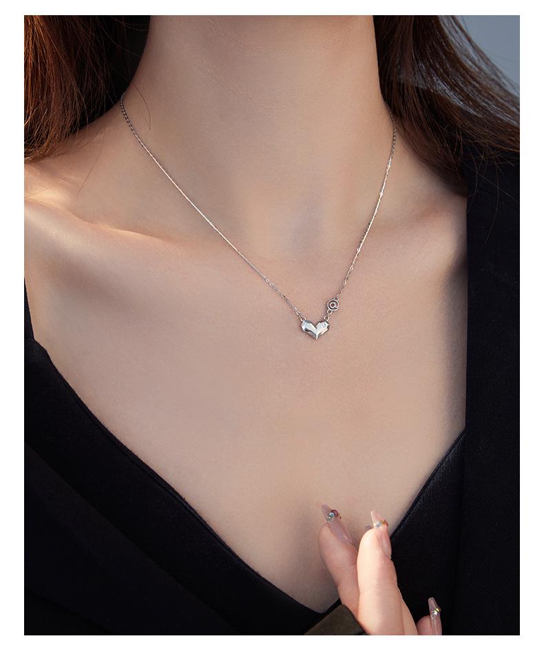 Banyan Tree Silver Letter Love Necklace: 3D Heart Clavicle Chain for Women