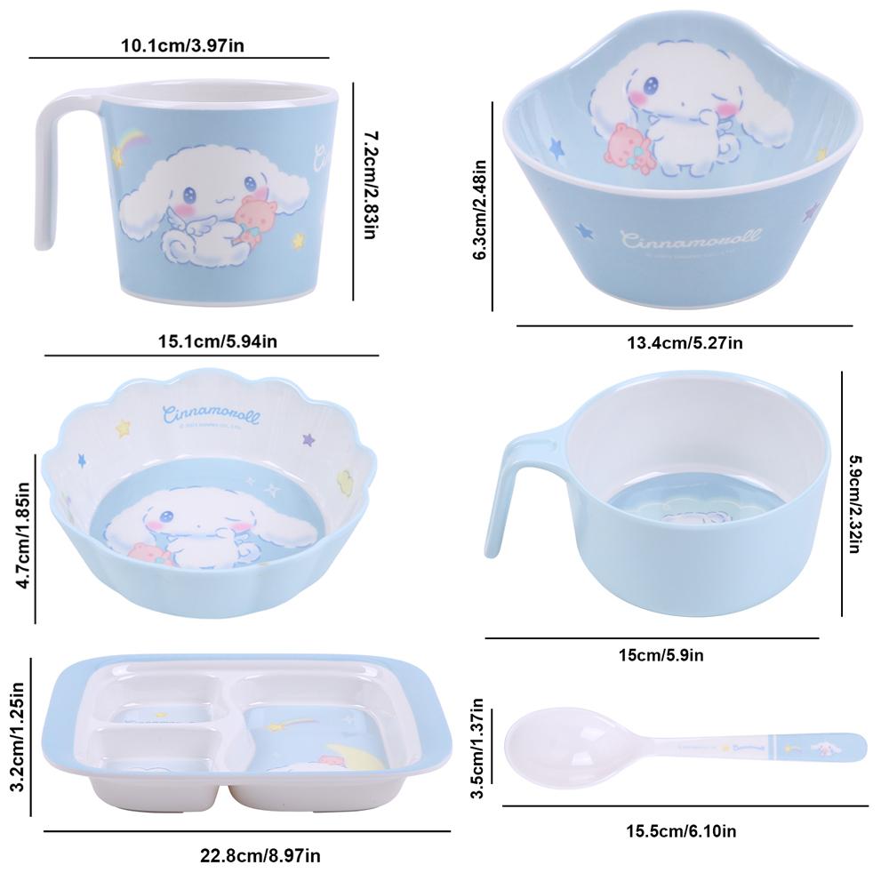 1pcs Sanrio Cinnamoroll Tableware Anti Fall Cartoon Breakfast Plate Anti Scald Non-Slip Handlecup Spoon Bowl With Lace Cutlery