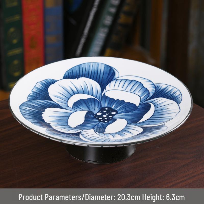 Chinese Blue & White Large Ceramic Fruit & Snack Plate for Tea & Desserts