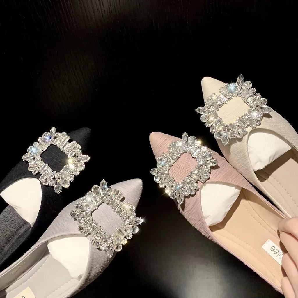 New Women Flat Shoes Beautiful Crystal Casual Pointed Toe Boat Shoes Slip-on Loafers