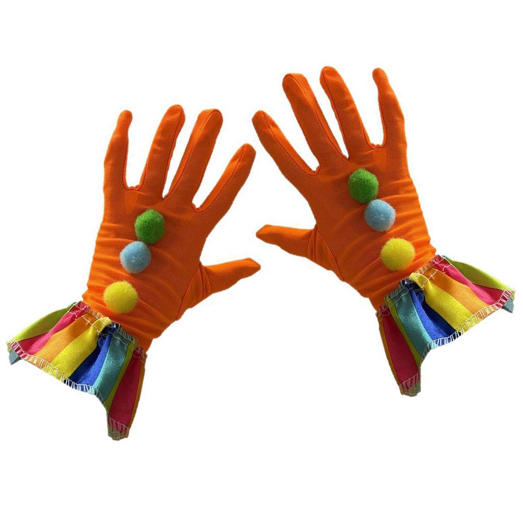 Funny Cosplay Clown Gloves For Halloween And Carnival Parties Soft Polyester Satin Pompoms Gloves With Elastic Design