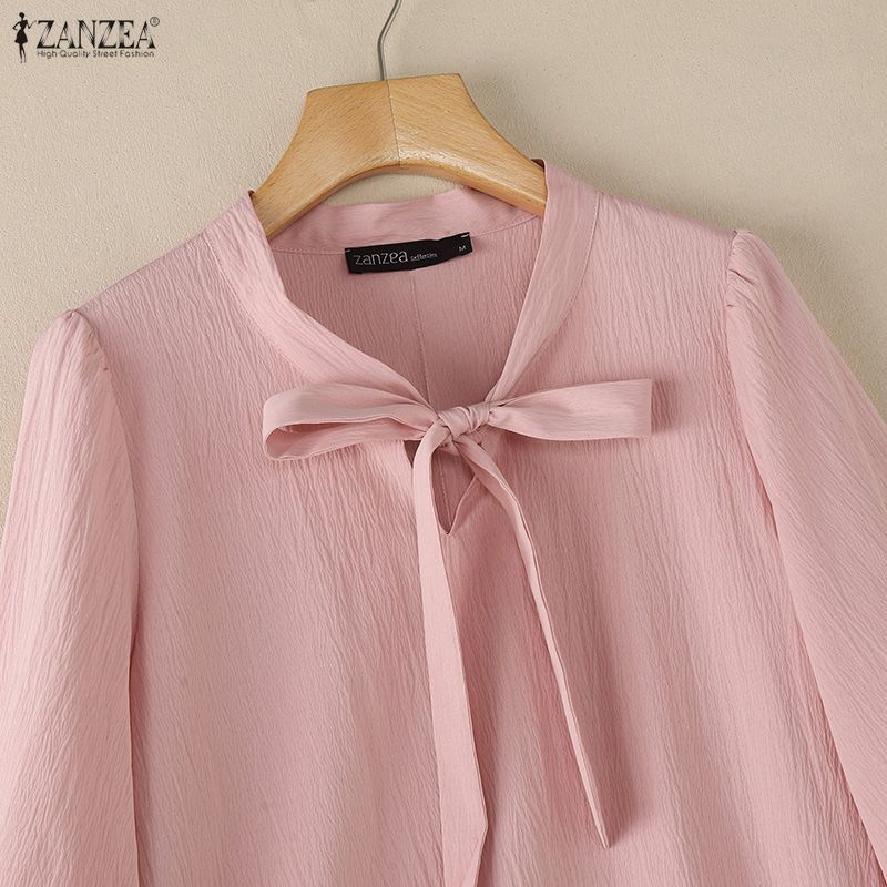 ZANZEA Lässige Bluse mit V-Ausschnitt und 3/4-Ärmeln für Damen in Volltonfarbe