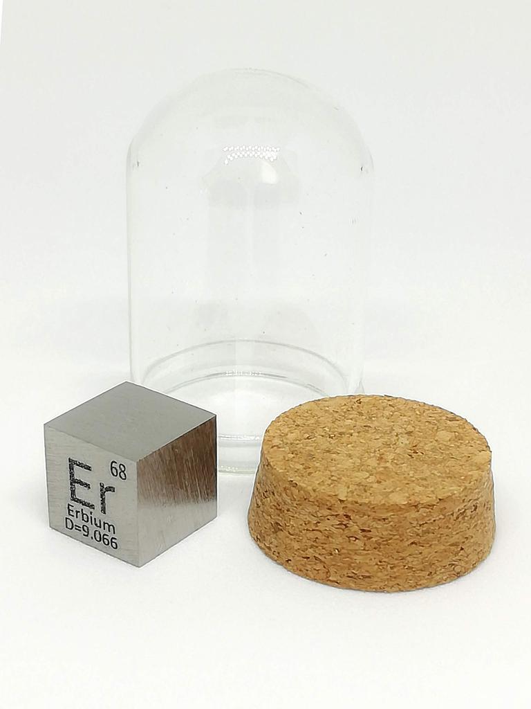 Elemental Erbium 10mm Square Type A Specimen (Er), Cube, Marking.