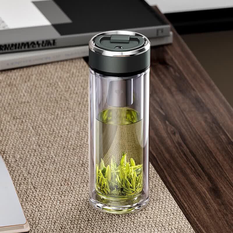 WANXIANG Double-Layer Glass Portable Water Bottle