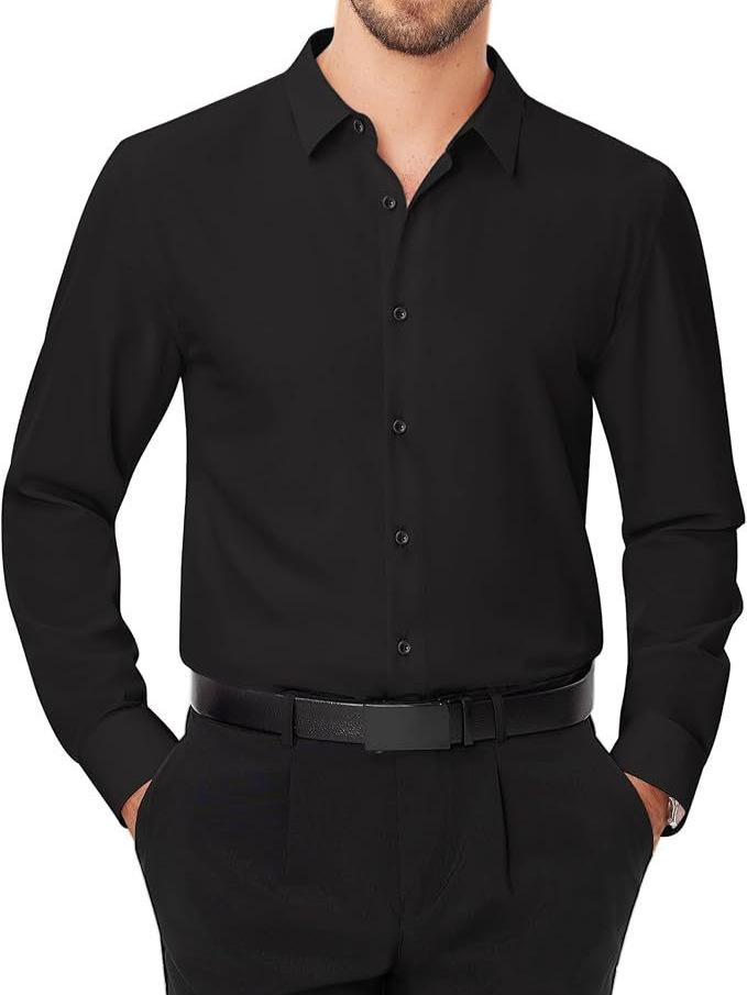 Camisa Social Masculina de Manga Longa Elástica Não Amassa - Cor Sólida