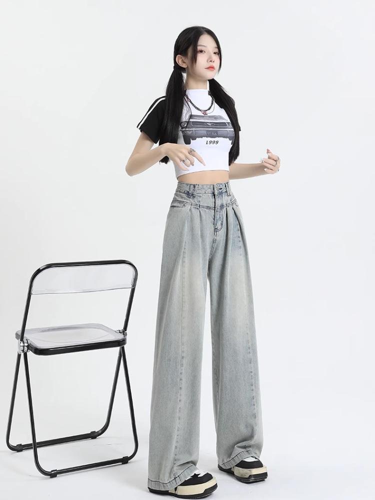 Blugi largi Y2k Pantaloni de blugi albaștri cu talie înaltă Pantaloni lungi din anii 2000 Pantaloni lungi din anii 90 Vintage oversize Moda coreeană