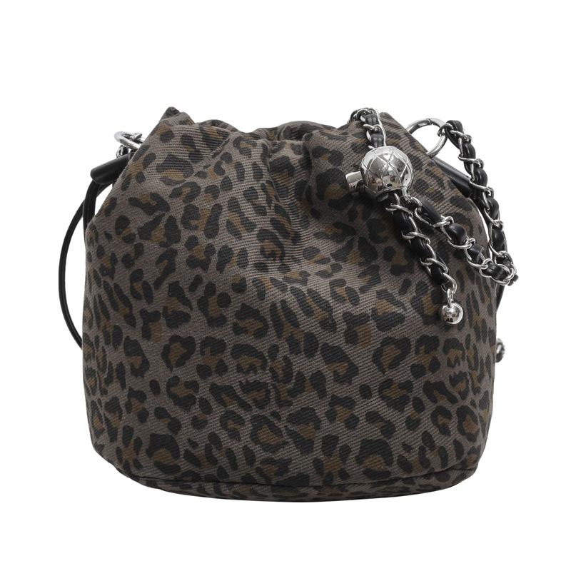 Leopard print women's bag 2025 portable Korean version bucket bag women's storage bag women's oblique span bag