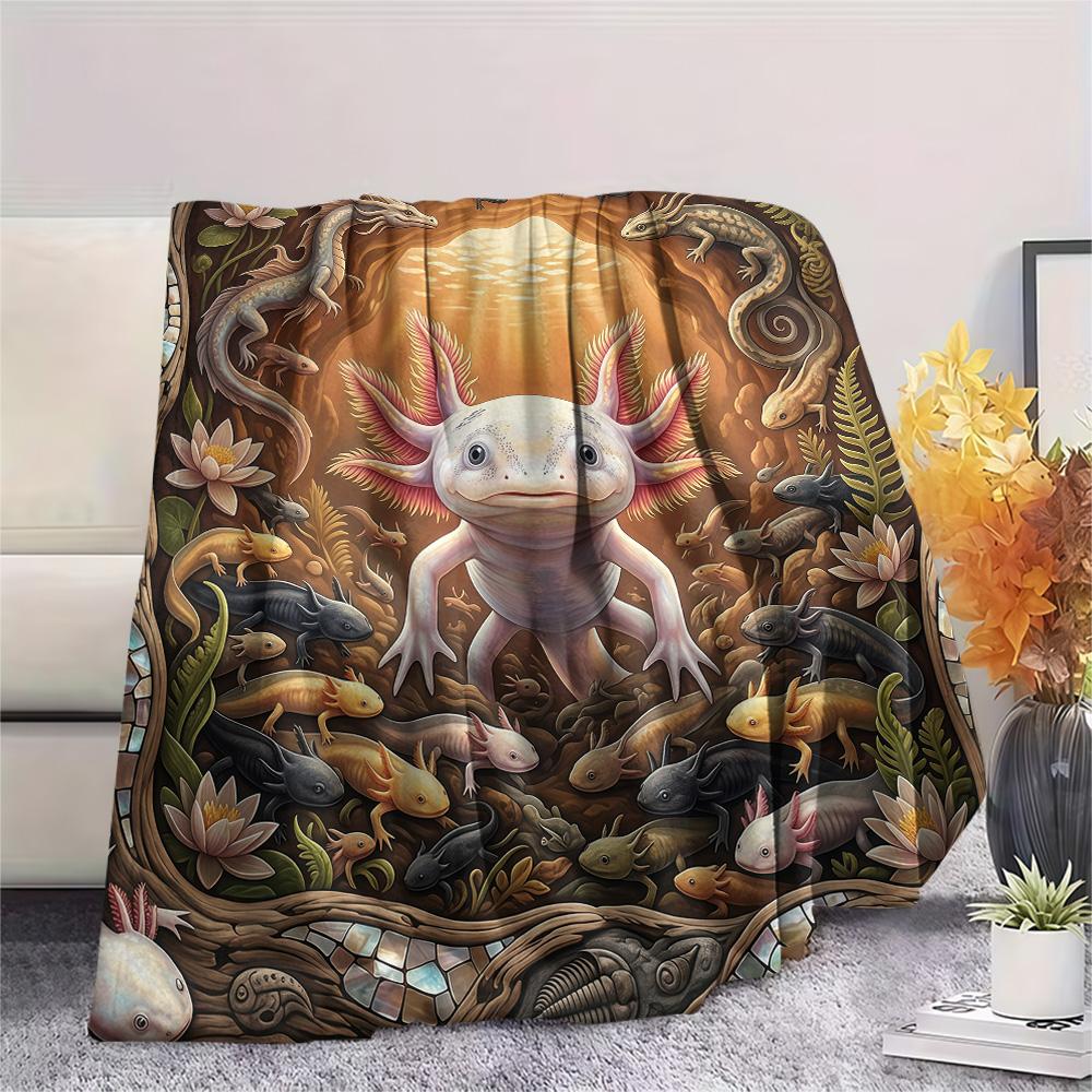 1PC Axolotl  Print FlAannel Blanket, High Quality Comfortable for All Seasons, Home Decor, Warmth and Comfort