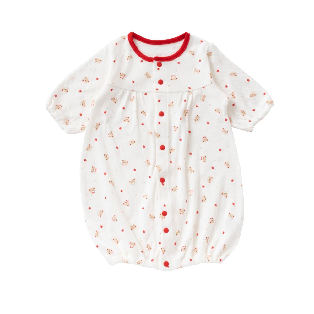 

de Bear узор обвязка для детей с низкой массой тела при рождении все кнопки для новорожденных хлопок Сделано в Японии для осени и [Creme Coco] 2-сторонний [промежность красный