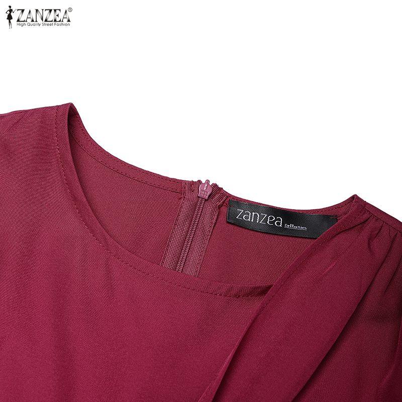 ZANZEA Women Muslim Casual Round Neck Long Sleeve Loose Dress