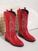 Western Cowboy Boots 2024 Winter Fashion Mid-calf Women's Boots Retro Pointed Toe Slip-on Mid Heel Pink Boots Shoes for Women