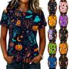 Ladies Casual Pullover Short Sleeve T Shirt Halloween Print Crew Neck Top Halloween Themed Graphic Tee for Women