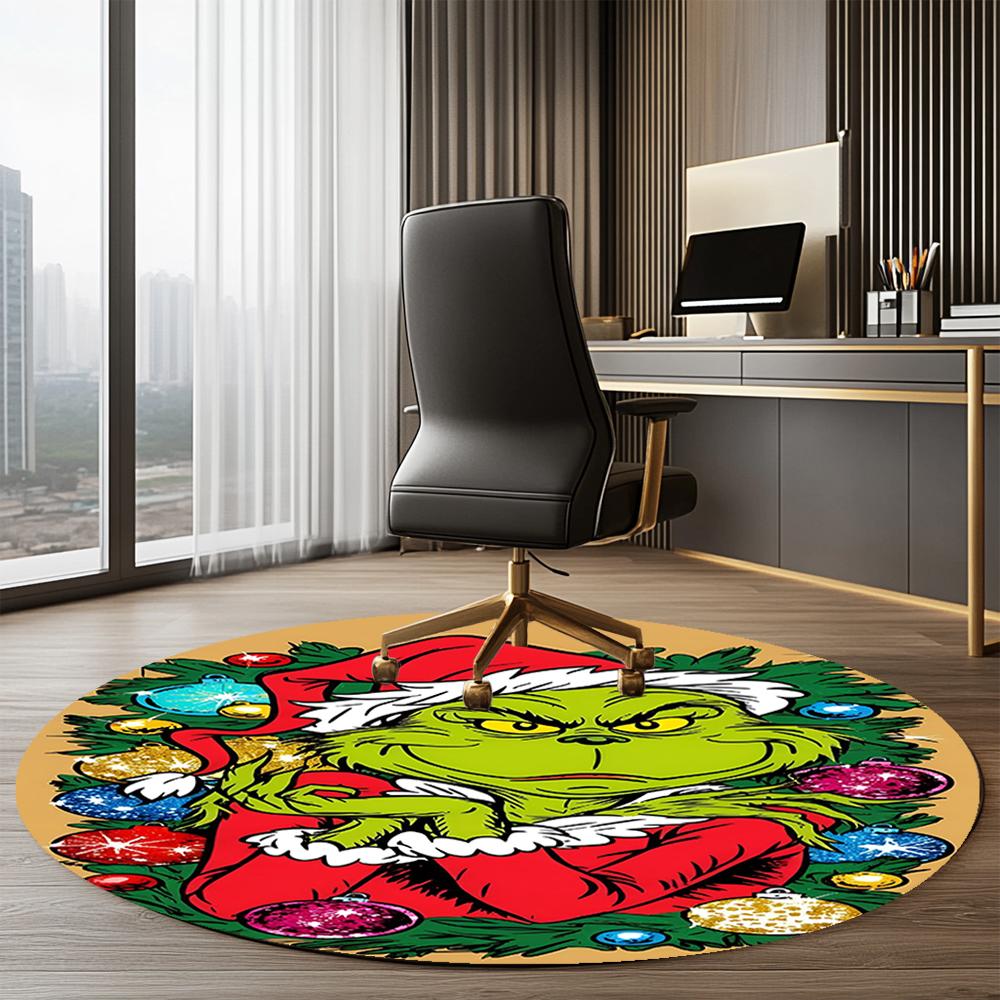 Grinch Printed Round Rug Carpet Chair Rug Area Rug Entryway Doormats,for Office Chair Living Room Bedroom Kitchen Room.
