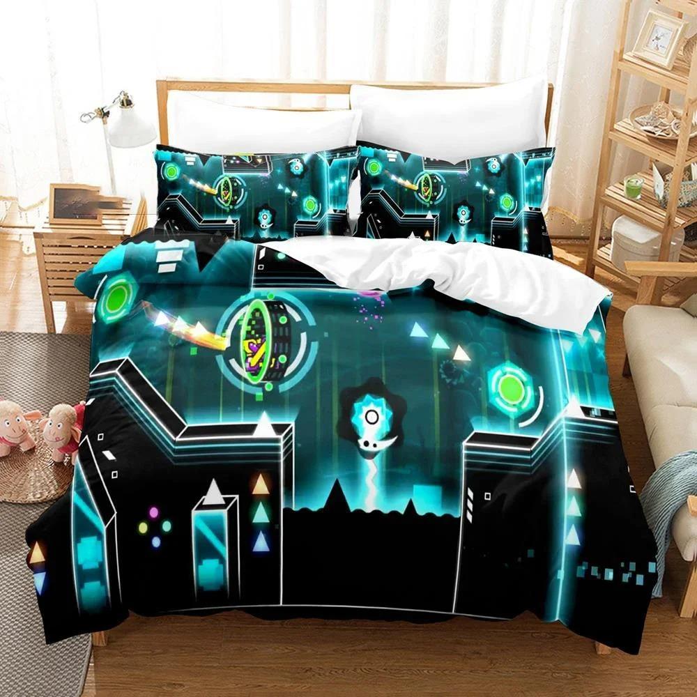 

Classic SkinFriendly Double Twin Full Queen King Quilt 3D Printed Geometry Dash Game Adult Kids Bedclothes Comforter (quilt)-EU Single(135*200cm)3pcs