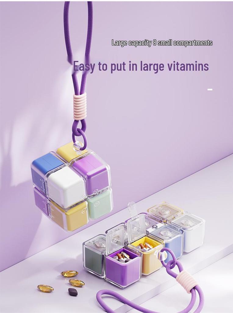 Large-Capacity Portable Pill Organizer with Lanyard and Moisture-Proof Seal for Weekly Use