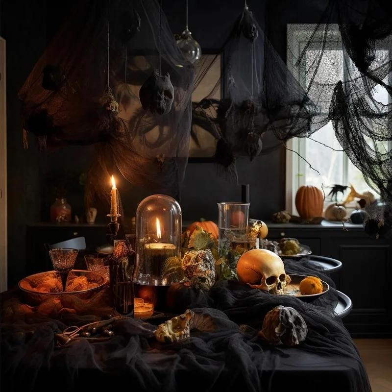 

5/1PCS Halloween Black Gauze Horror Haunted Houses Decor Black Creepy Cloth Party Home Doorway Wall Gauze Terror Scene Props