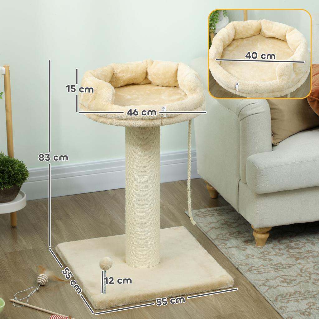 Cat Tree with Plush Ball and Sisal Pole, 55x55x83cm Beige